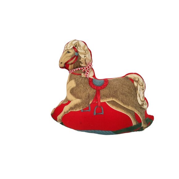 Vintage 1980's "Old Fashioned Hobby Horse" Cranston Print hand stuffed throw pil - Picture 1 of 2